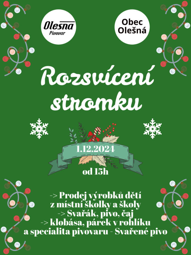 Touto nedělí nám začíná letošní adventní čas, proto opět po roce vás spolu s Obecním úřadem Olešná srdečně zveme do naší zámecké zahrady ať slavnostně toto období spolu přivítáme! 🎍Tradičně bude připraven kulturní program - můžete se těšit na vystoupení dětí z MŠ a ZŠ Olešná, a také na prodej dětských výrobků: ve stáncích najdete vlastnoruční práce našich nejmladších občanků, kteří pro vás vše nachystají 👫 Jak Obec tak i pivovar vám nabídne teplé pití a občerstvení: voňavý svařák, čaj, a za nás klobásy, párky a samozřejmě pivo i naši pivovarskou specialitu - svářené pivo🍺😁. Celé odpoledne si budete moct vychutnat v nezapomenutelné atmosféře u ohně v okruhu přátel a známých. Vše vyvrcholí po setmění rozsvícením vánočního stromku 🎄! Vše již chystáme a moc se těšíme na hojnou účast! Tak v neděli u stromečku na viděnou!